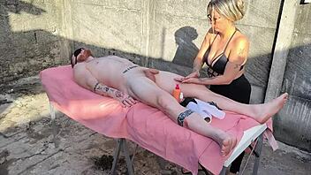 Outdoor Massage Turns Wet and Wild with Huge Cock Pounding Mommy's Pussy!