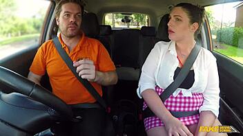 oh god, your huge cock feels amazing, says the curvy british bbw student riding pov in fake driving school public car sex with big tits bouncing and swallowing cumshot