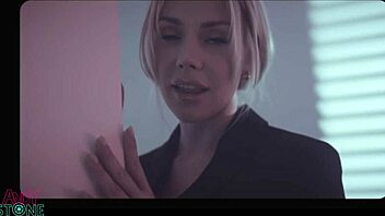 angie lynx performs a sensual striptease in heels, teasing with her cute blue eyes and big tits in this new production