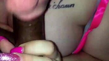 White girl Emily deepthroats that big black monster cock 😈