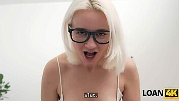 Blonde babe gets rough anal fucking during her loan office interview