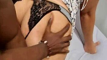 oh man, real teacher moaning with 18yo black student... subtitles show her curvy body riding that big black cock in mmf cuckold session, husband watching