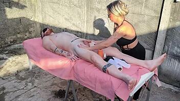 Outdoor Massage Turns Wet and Wild with Huge Cock Pounding Mommy's Pussy!