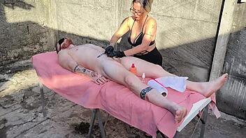 Outdoor Massage Turns Wet and Wild with Huge Cock Pounding Mommy's Pussy!