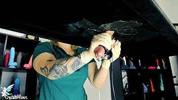 Naughty Nurse Milking Table With Toys Cumshot Handjob For Patient In Hospital Latex Gloves