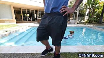 this redhead takes on a big cock in outdoor cfnm action, ending with a massive cumshot.