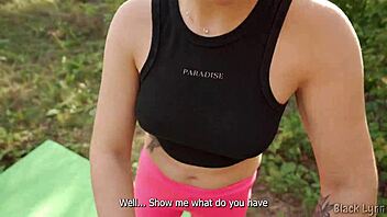 Caught peeping in the forest, can this dominant yoga girl with long ponytail and leggings handle rough pov fucking from huge cock ending in cum on ass?