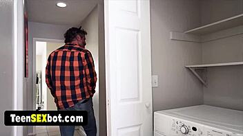 Skinny teen Nikki receives a special surprise in fishnets.