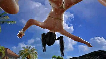 In this scene, Xiaoyu appears in a striking gold bikini during the TK8 ryona action.