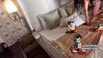 Big tits brunette babe teases in see-through dress revealing boobs under towel