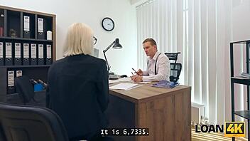 Blonde babe gets rough anal fucking during her loan office interview