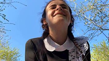 Hey, I had this crazy adventure with a skinny brunette hottie in the bushes for the first time.