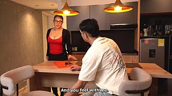 Busty real estate agent convinces client to buy by giving him passionate blowjob and shaking huge tits