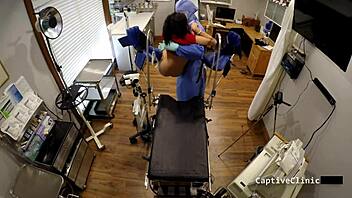 In a dark room yasmine woods screams while blindfolded and handcuffed in latex gloves