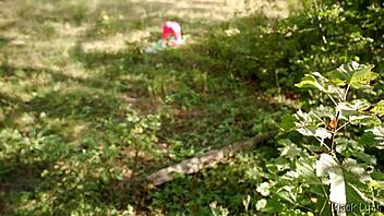 Caught peeping in the forest, can this dominant yoga girl with long ponytail and leggings handle rough pov fucking from huge cock ending in cum on ass?