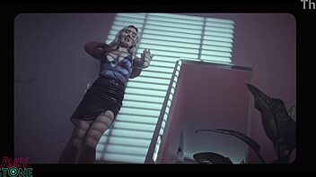 angie lynx performs a sensual striptease in heels, teasing with her cute blue eyes and big tits in this new production