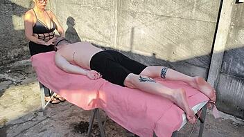 Outdoor Massage Turns Wet and Wild with Huge Cock Pounding Mommy's Pussy!