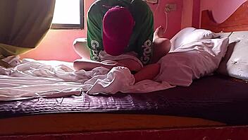 Amateur asian woman bent over in hotel for doggystyle blowjob leading to intense creampie orgasm.