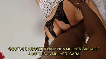 oh man, real teacher moaning with 18yo black student... subtitles show her curvy body riding that big black cock in mmf cuckold session, husband watching