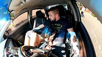 Naughty passenger enters Uber without panties and tempts the driver into fingering her huge clit