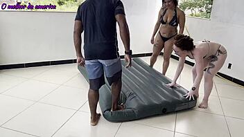 After helping two whores with an easy task, he gets to fuck them hard as reward.