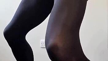 Whoa, check out this big tranny cock cumming hard in pantyhose with nylon fetish vibes 🍆💦