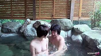 I love giving this Japanese geisha a blowjob during soap massage in uncensored jav