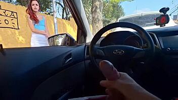 Risky Public Handjob For Naughty College Redhead In Miniskirt On Street