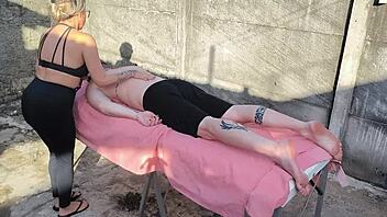 Outdoor Massage Turns Wet and Wild with Huge Cock Pounding Mommy's Pussy!