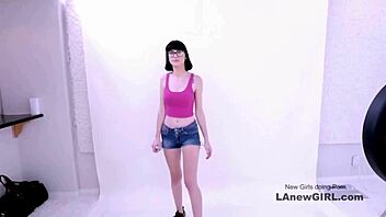 Beautiful brunette teen gets seduced by producer during modeling audition with cum swallow in pov