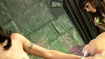 i watched these three brunette girls in stockings bang lucky dudes hard