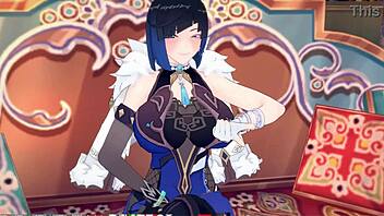 In a casual scene, Koikatsu 3D brings Yelan into a seductive encounter.