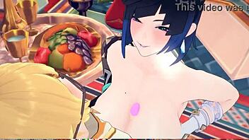 In a casual scene, Koikatsu 3D brings Yelan into a seductive encounter.