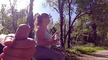 Exhibitionist seduces milf for public park fuck and facial cumshot. 😏💦