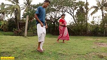 Beautiful village girl enjoys intense outdoor encounter with clear audio details