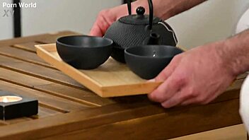 Kimono cuties Lia Lin and April Maxima switched from glass dildo to masseur's cock in a steamy bisexual session.