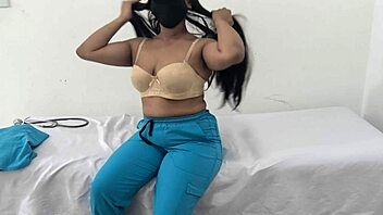 Big ass busty nurse masturbates juicy pussy with dildo and vibrator in hospital uniform during homemade amateur fetish session.