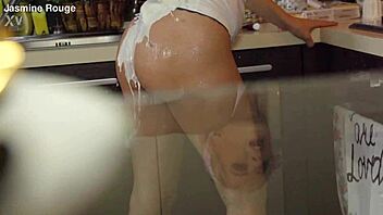 BLONDE HOUSEWIFE WITH NATURAL TITS GOES CRAZY IN KITCHEN STRIPPING PANTIES FOR WILD SLUTTY FUN