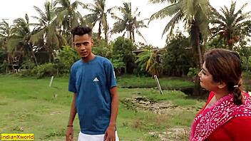 Beautiful village girl enjoys intense outdoor encounter with clear audio details