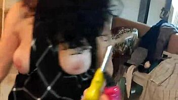 Whoa, Velvet Rain! This hot horny milf stuffs huge toys deep and squirts like crazy everywhere!