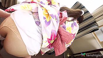Japanese Brunette Aki Igarashi in Kimono Gets Wet Pussy Fucked Hard by Boyfriend