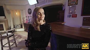 European husband watches his blonde wife in stockings get picked up and fucked.