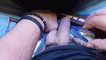 Muscular teacher flashes huge hard cock in classroom leading to explosive cumshot on desk