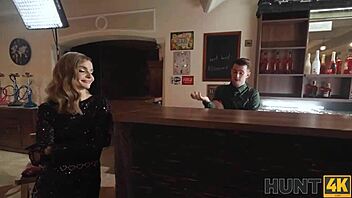 European husband watches his blonde wife in stockings get picked up and fucked.