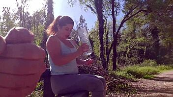 Exhibitionist seduces milf for public park fuck and facial cumshot. 😏💦