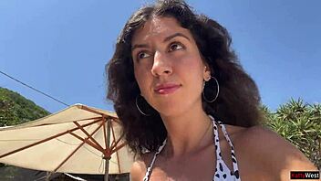 Hot Brunette Babe Gets Cum Covered Face On Public Beach Cumwalk!