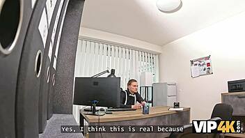 vip4k brunette teen experiences hardcore gloryhole interview with shaved pussy in office