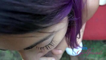 Lily Adams sucks cock outdoors then gets pussy fucked doggystyle