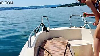 Boat wash turns fun with sexy blonde babe in thong swimsuit enjoying the beach vibes