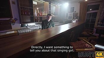 European husband watches his blonde wife in stockings get picked up and fucked.